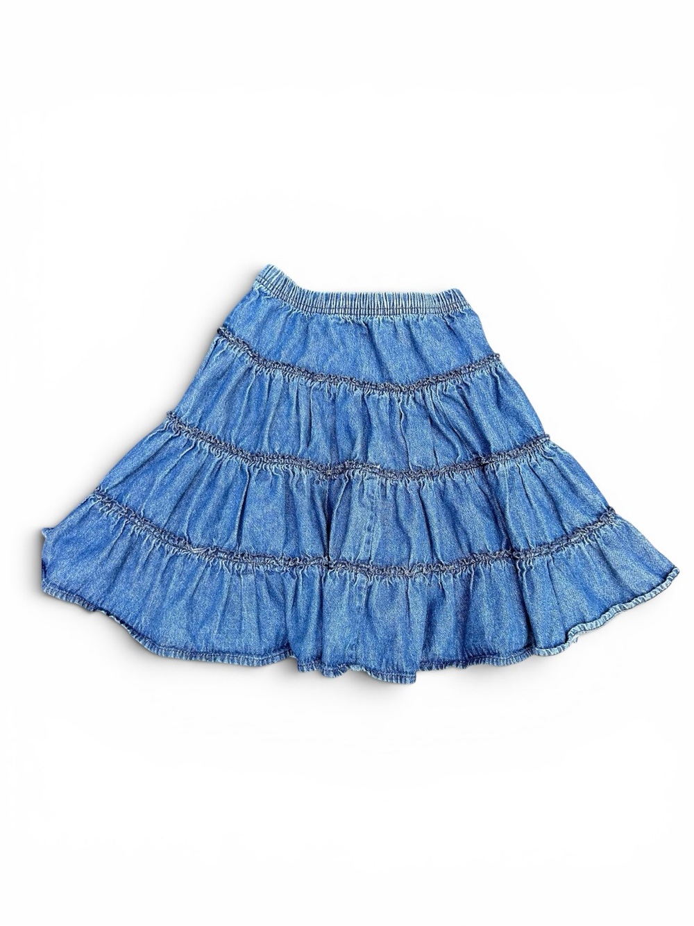 Hanna Andersson Blue Tiered Pull On Elastic Waist Denim Skirt